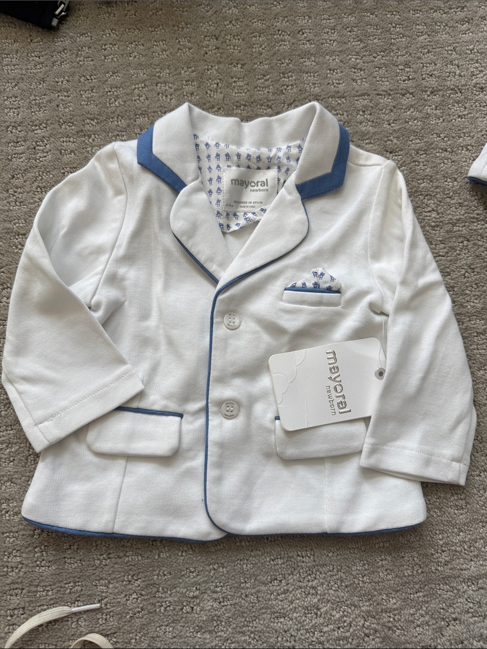 Mayoral White Blazer with Blue Trim Baby Jacket
